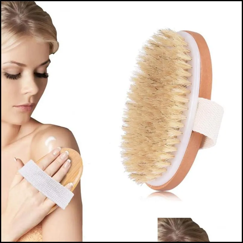 natural boar bristles bath massager brush wooden oval shower bath brushes exfoliating massage spa body brush