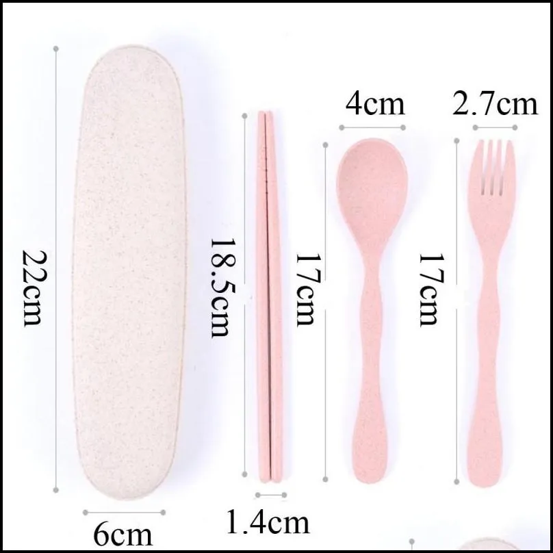 balleen shiny portable wheat straw tableware cutlery set three piece for children adult travel cutlery kit gift dinnerware set