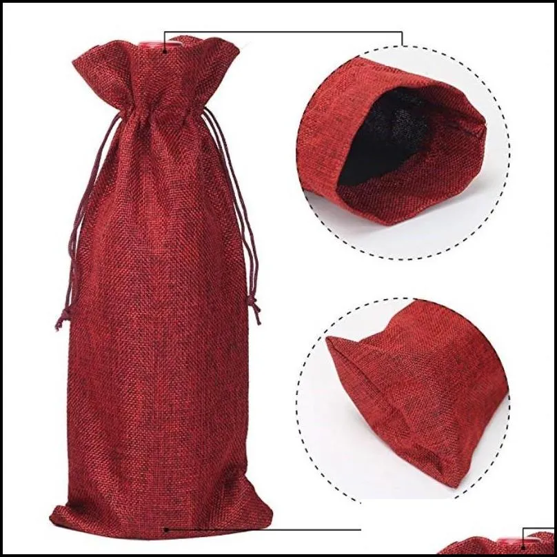 15x35cm rustic jute burlap bottle bags drawstring wine bottle covers wedding party champagne linen package gift bags
