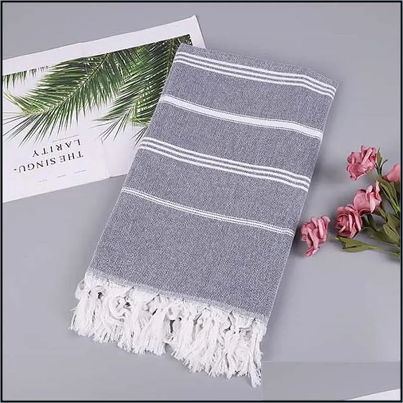 striped cotton turkish sports bath towel travel gym camping bath sauna beach towel with tassels absorbent easy care towels