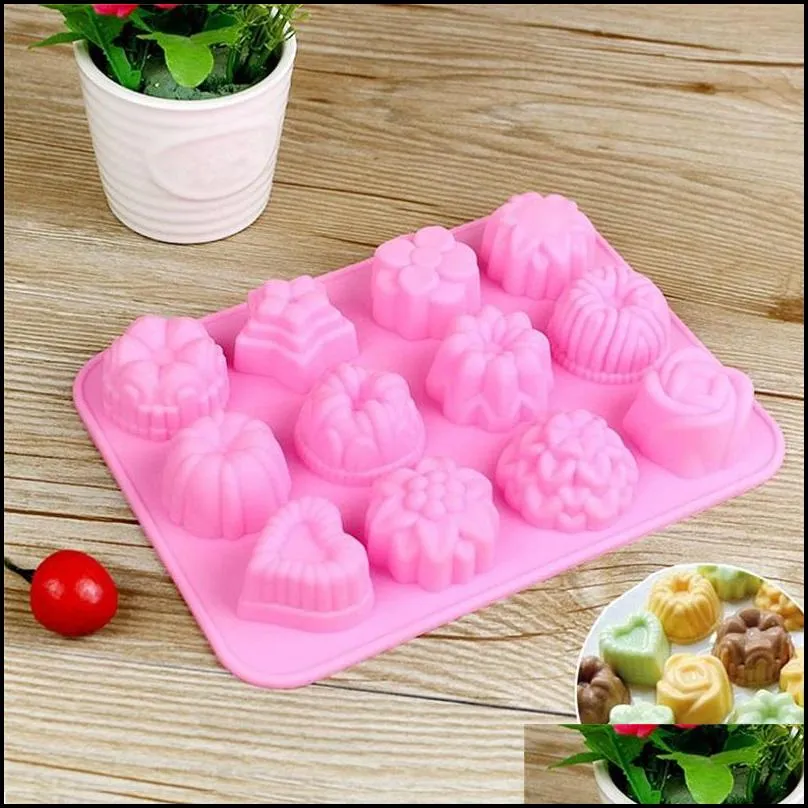 diy silicone soap mold 12 hole flower and silica gel cake mold pudding jelly molds handmade soap chocolate soap mould