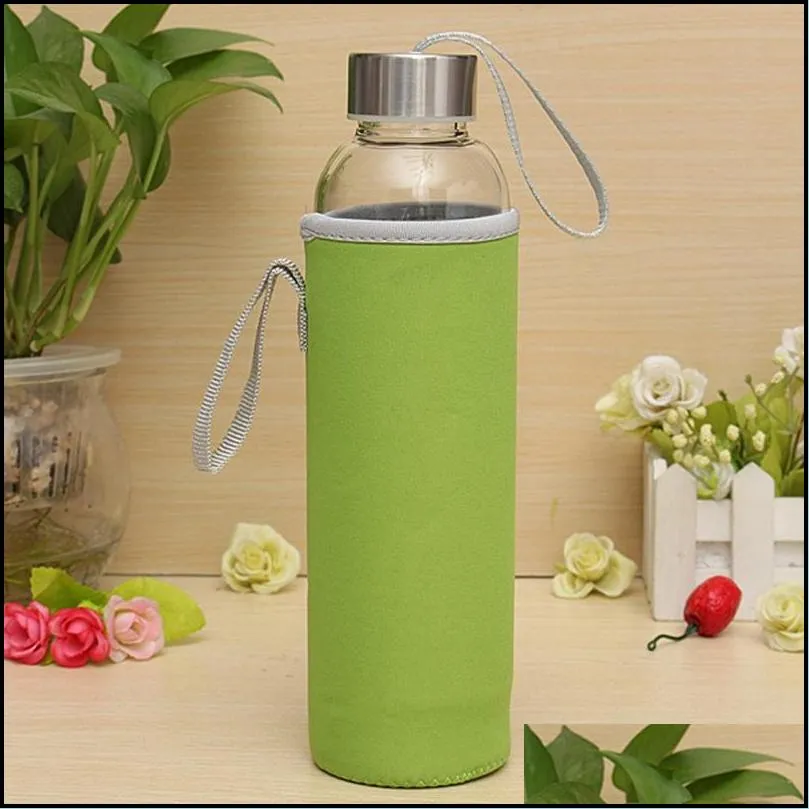 550ml universal high temperature resistant glass sport water bottle with tea filter infuser bottle jug protective bag