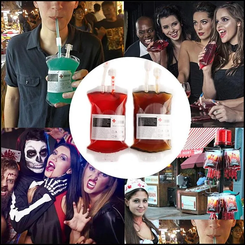 clear halloween food grade pvc drink bag the vampire diaries cosplay blood bag props halloween decoration supplies