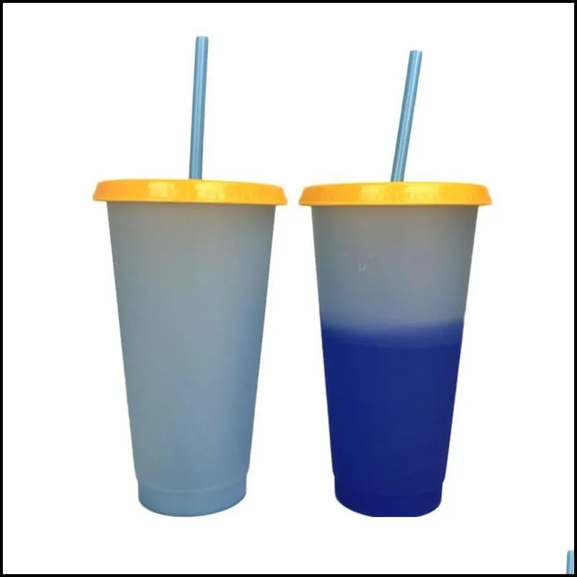 24oz temperature color magic cup reusable magic coffee mug plastic drinking tumblers with lid and straw