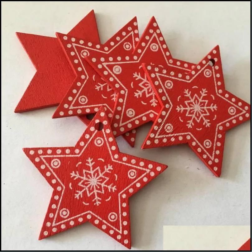 christmas wooden pendant 10pcs/lot white red wooden christmas tree ornament angel snow bell elk star christmas decorations for home