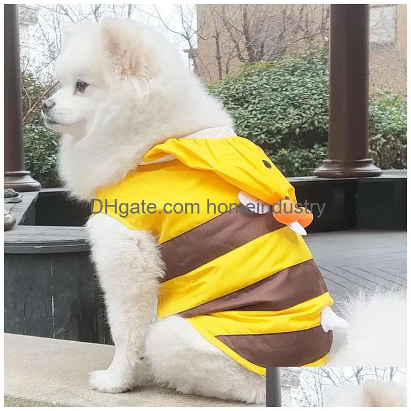designer pet dog apparel lady summer springwaterproof yellow bee poncho cartoon raincoat two legs wear for middle small dogs cat