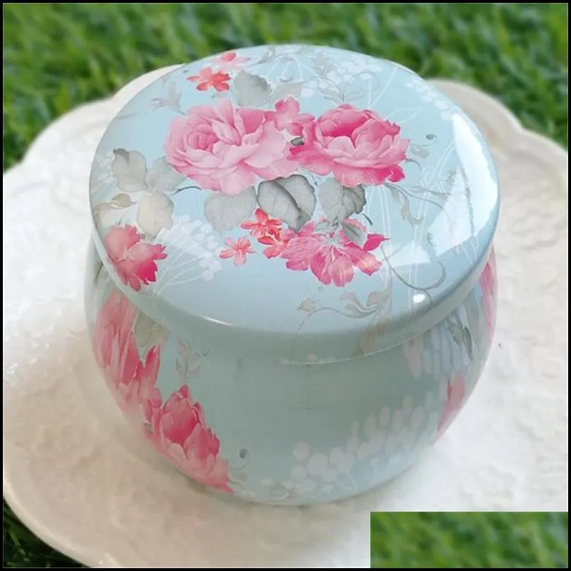 portable drum shaped tin boxes flower tea container cans candy cookie box for party gifts package