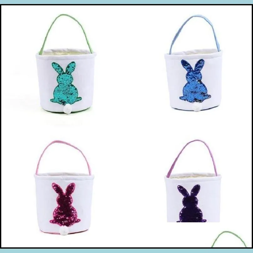 sequin easter bunny baskets spring party rabbit handbags canvas candy egg storage bag kids hunt eggs event gifts