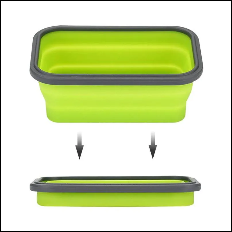 silicone folding lunch boxes rectangle collapsible bento box food container bowl 350/500/800/1200 ml 4pcs/ set