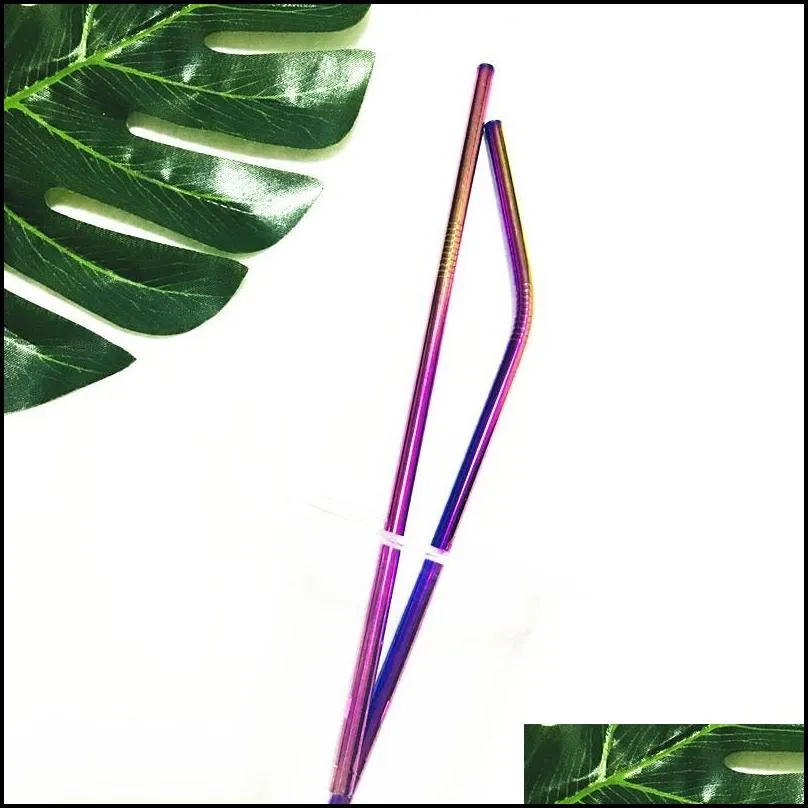8.5inch 10.5inch reusable stainless steel 304 bent straight drinking straws for for 900ml cup gold rose gold black rainbow color