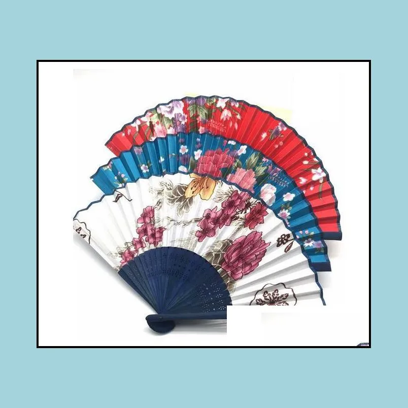 classical chinese style fabric fan silk folding bamboo hand held fans wedding birthday party favors gifts