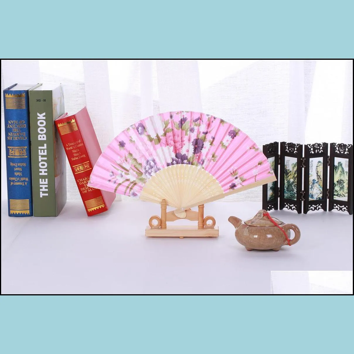 classical chinese style fabric fan silk folding bamboo hand held fans wedding birthday party favors gifts