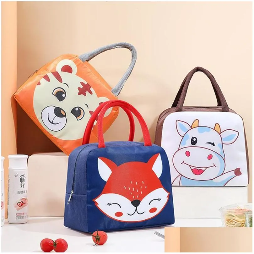 storage bags portable cartoon animal lunch bag tote thermal food student kids oxford aluminum foil box picnic insulated cooler