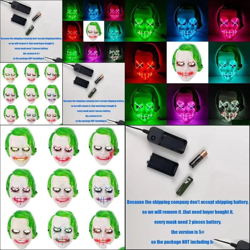 halloween green hair clown led cold light mask bar glowing