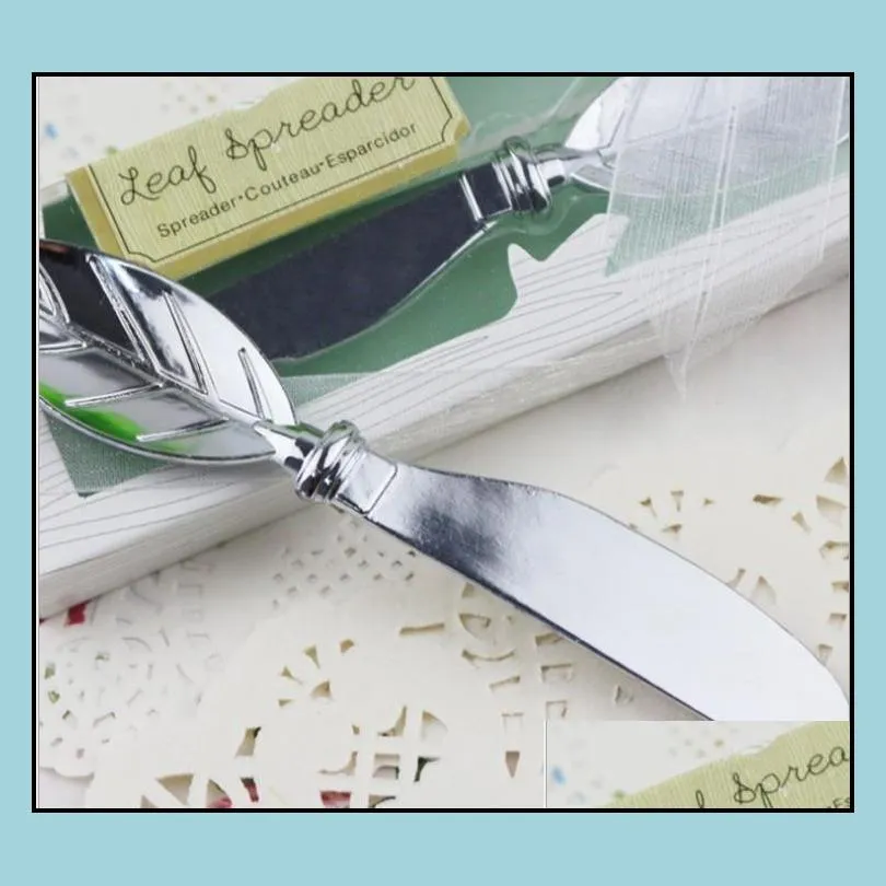 leaf shape butter knife cream cheese zinc alloy spreader wedding party favors silver cake butter knife