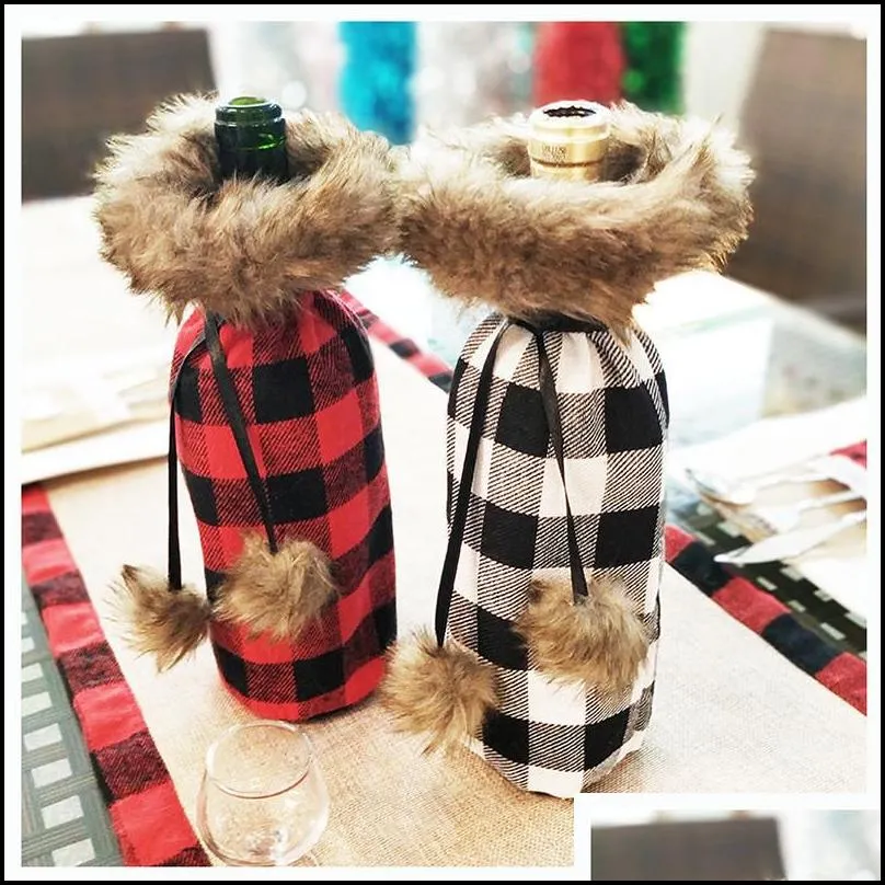 christmas red black plaid bottle cover xmas champagne bottle cover red black cloth wines bottles sleeve christmas decorations