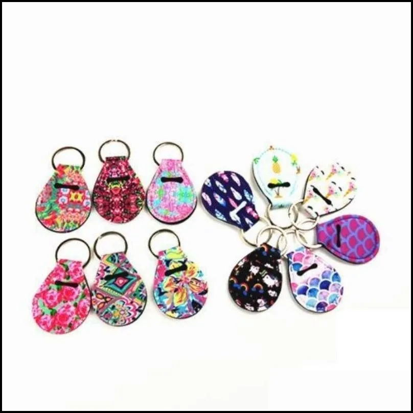 neoprene chapstick holder keychain mini coin wrap key chain holder carry case printed key rings random color send