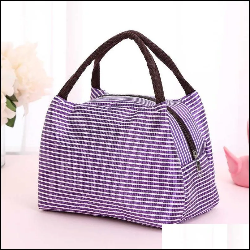 striped lunch bag for women insulated cold picnic totes carry case thermal bags food bag lunch box bag