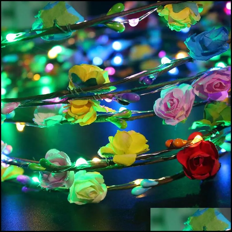 flashing led hairbands strings glow flower crown headbands light party rave floral hair garland luminous decorative wreath