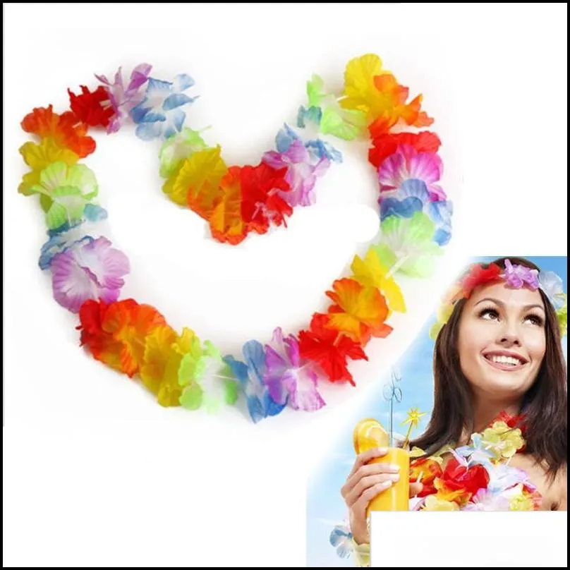 hawaiian flower leis garland necklace birthday jungle party event decor hawaii party decorations flowers diy wreath