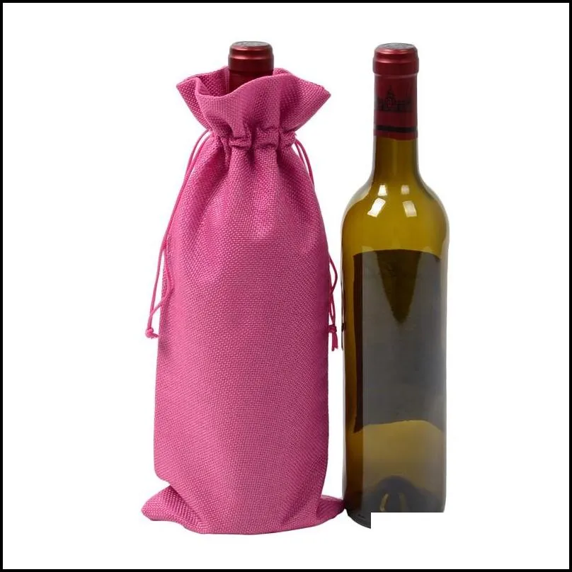 15x35cm rustic jute burlap bottle bags drawstring wine bottle covers wedding party champagne linen package gift bags