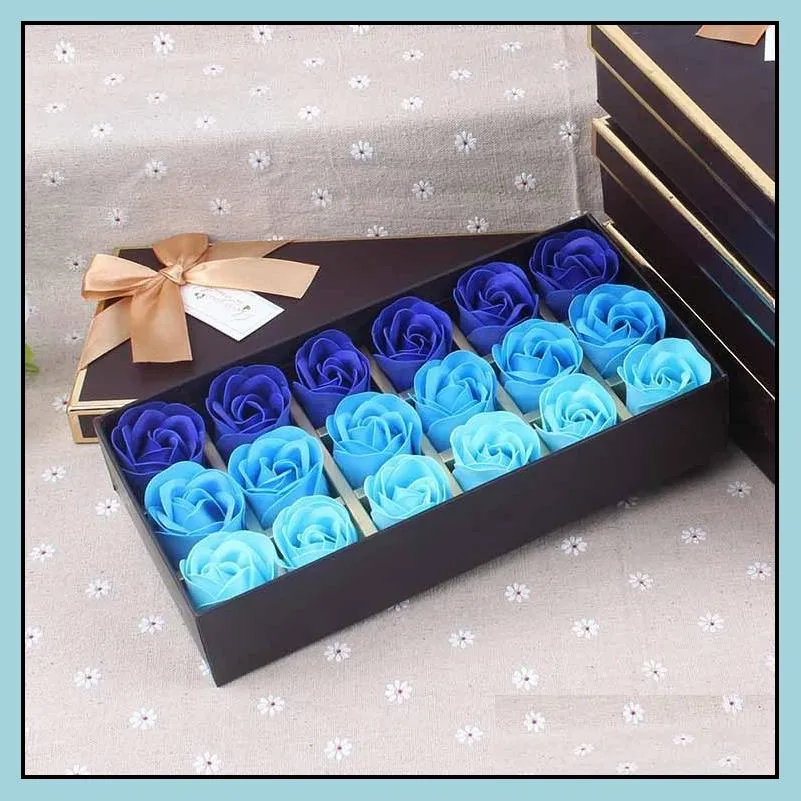 18pcs rose soap flower gift box wedding valentines day gifts rose bath body roses floral soap flowers wht0228