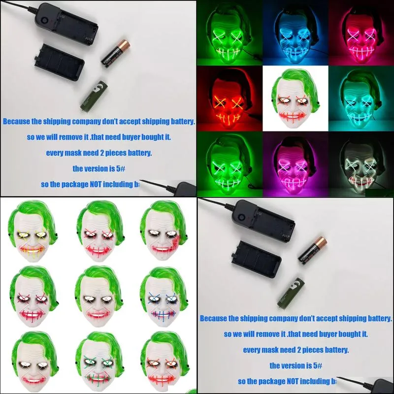 halloween green hair clown led cold light mask bar glowing