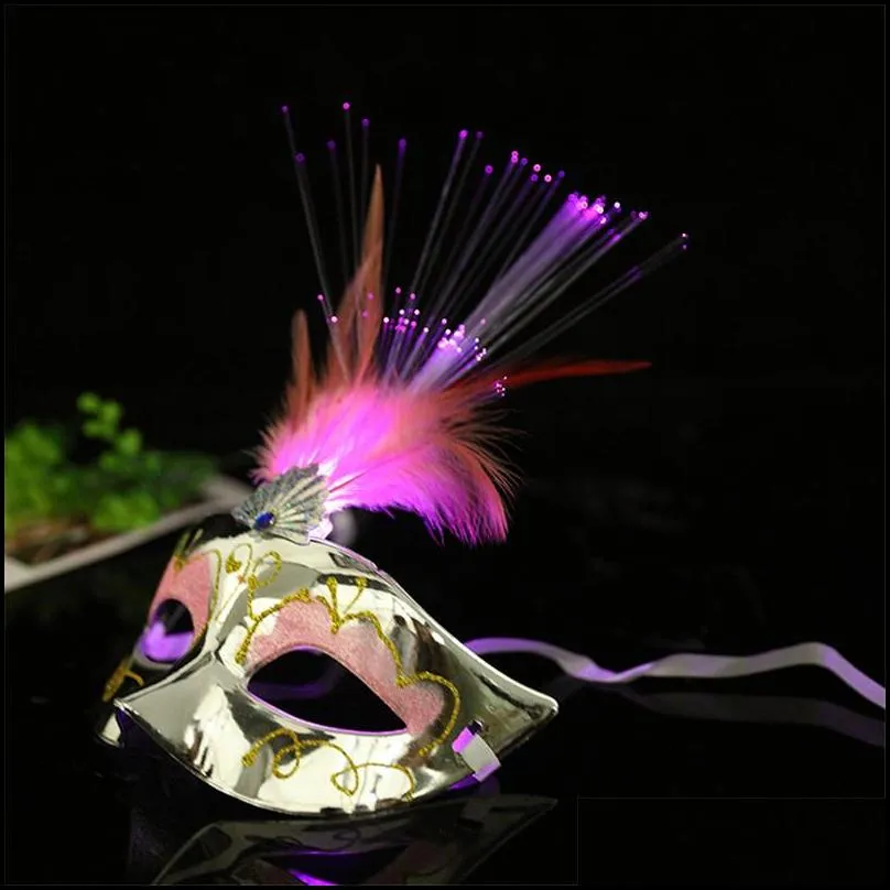 venetian led fiber light up mask masquerade fancy dress party princess feather glowing masks masquerade masks