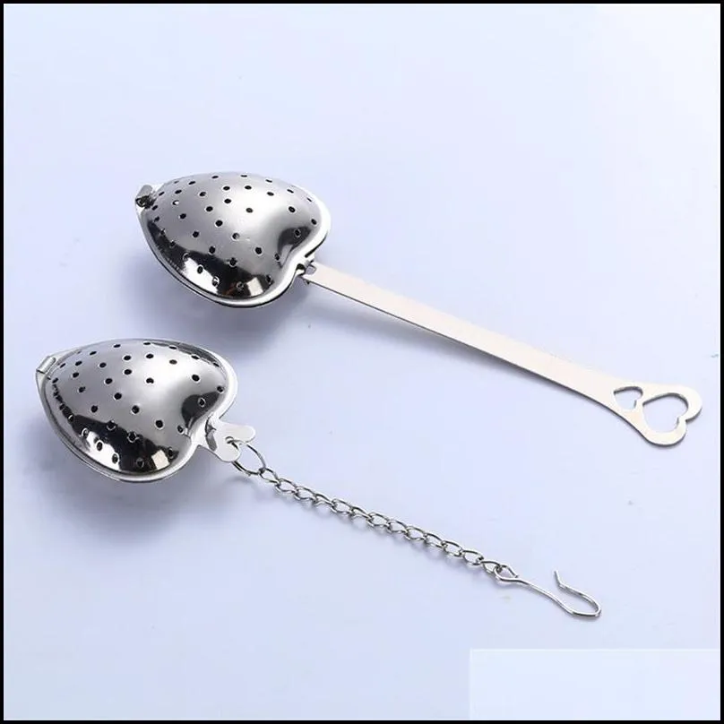 heart shaped tea infuser stainless steel loose herb strainer with long handle/chain coffee tea tools