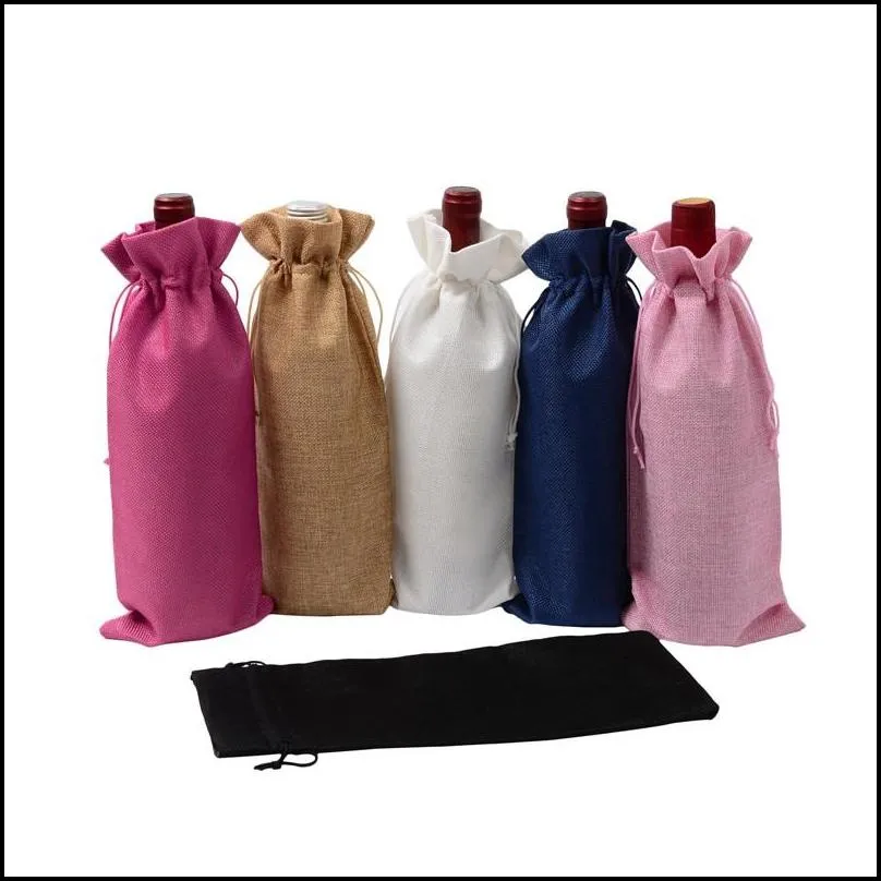 jute wine bottle bags champagne bottle covers linen gift pouches burlap gift bag wedding and festivals decoration favor