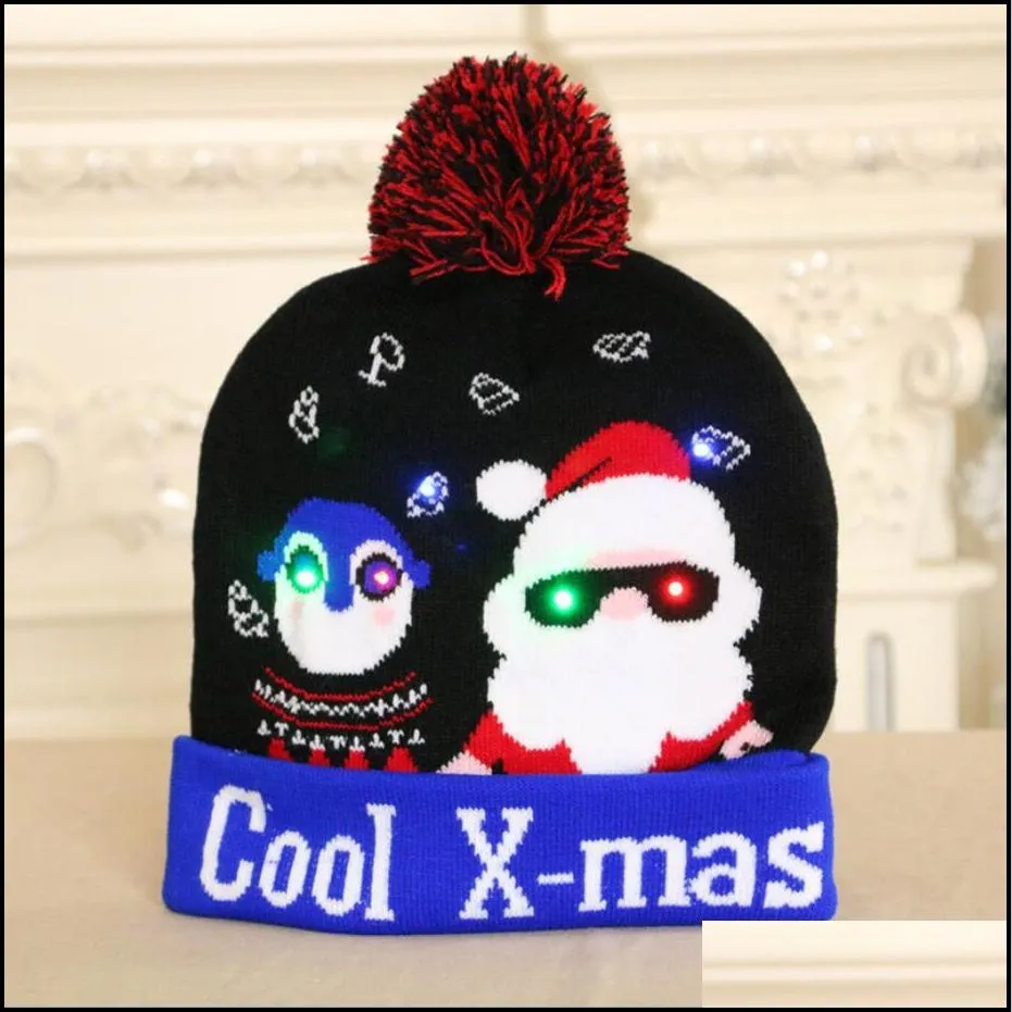 led christmas hat beanie sweater flash light up knitted cap xmas gift for kids/adults new year party decorations