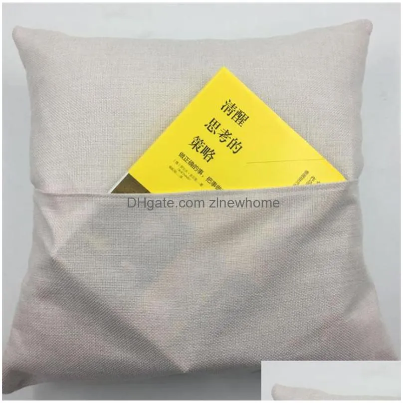 sublimation blank book pocket pillow cover solid color diy polyester linen sofa chair cushion covers home decor 40x40cm