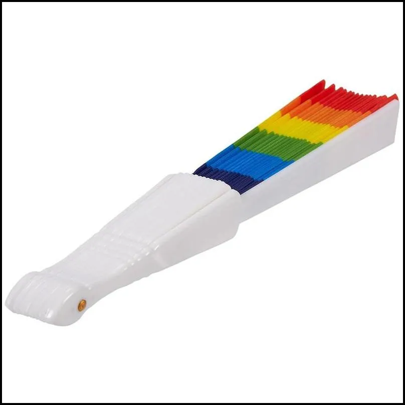 rainbow fan gay pride lgbt party plastic bone rainbow handheld 23cm fans music festival club event gifts