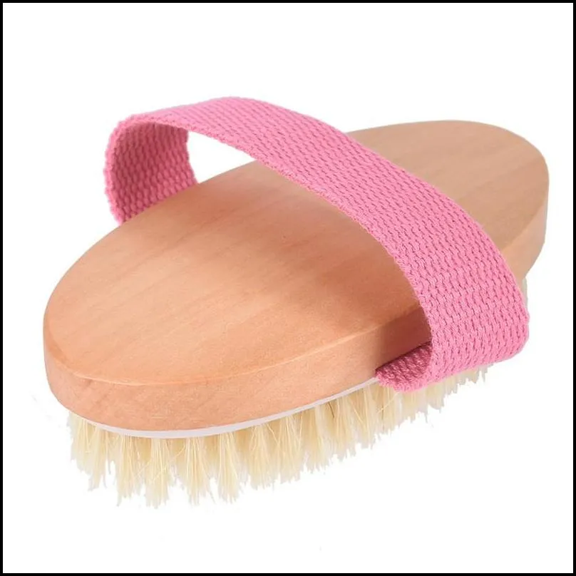 natural boar bristles bath massager brush wooden oval shower bath brushes exfoliating massage spa body brush