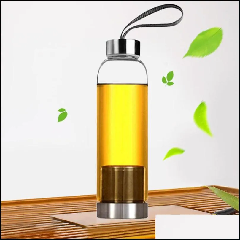 550ml universal high temperature resistant glass sport water bottle with tea filter infuser bottle jug protective bag