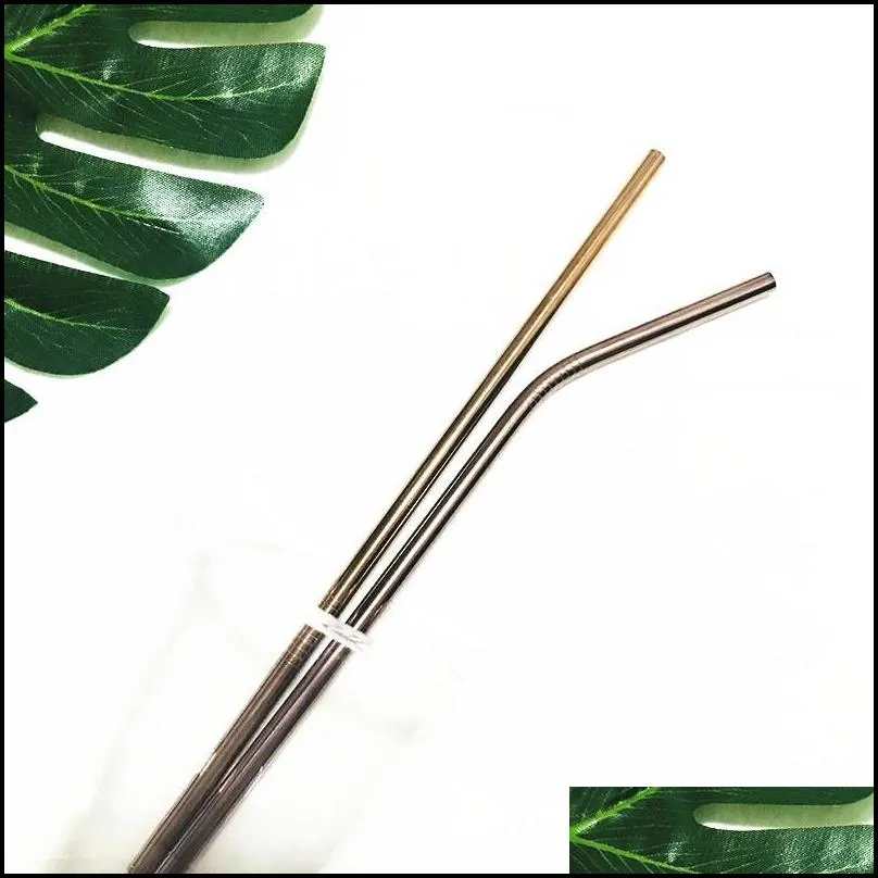 8.5inch 10.5inch reusable stainless steel 304 bent straight drinking straws for for 900ml cup gold rose gold black rainbow color