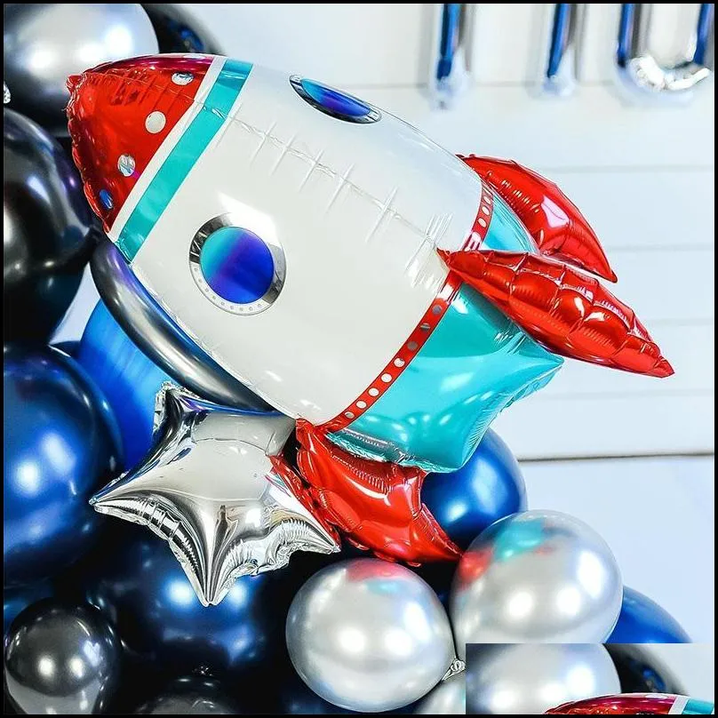 party decoration 3d rocket balloons astronaut foil balloon outer space spaceship et ballon for birthdayboy kids baloons toys