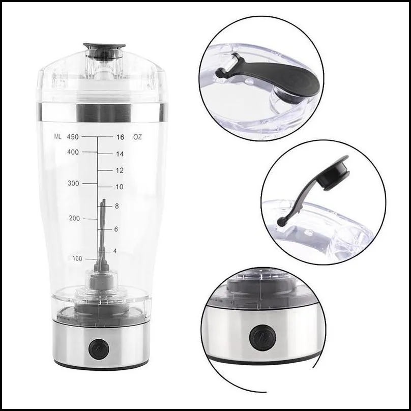 automatic protein shaker bottle 450ml bpa portable protein vortex mixer cup leakproof sports bottles