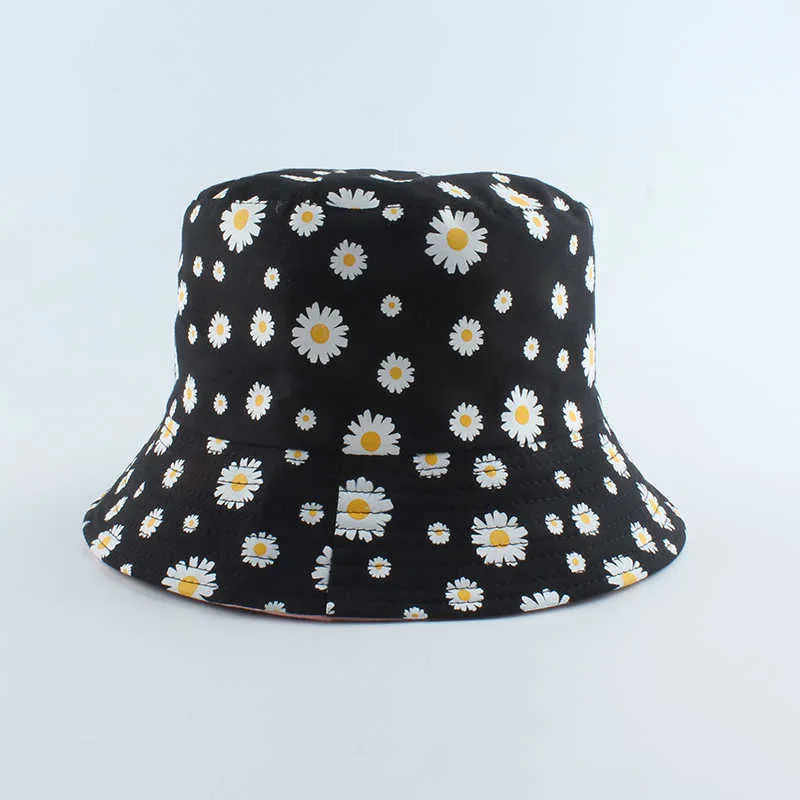 Wide Brim Hats Summer Daisies Bucket Hat Women Fashion Cotton Beh Sun Hats Reversible Bob chapeau Femme Floral Panama Hat Fisherman Hat P230327