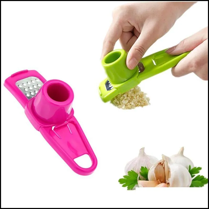 colorful stainless steel garlic press multifunctional grinding garlic mini ginger grinding grater planer slicer cutter slicer