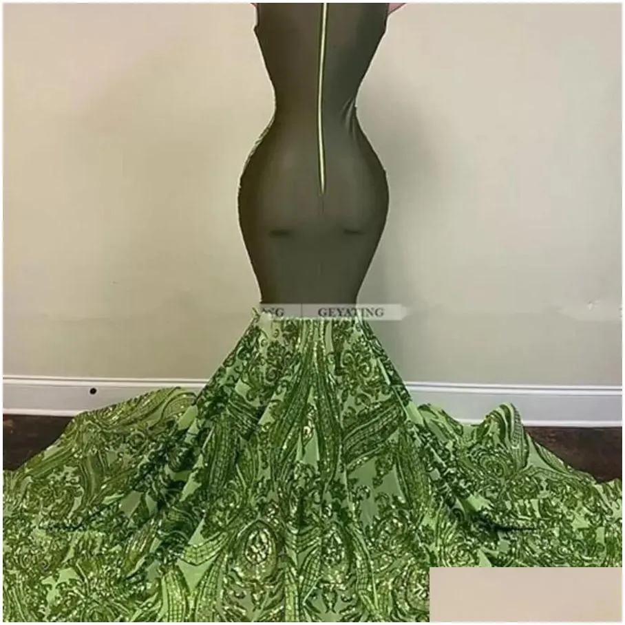 sparkly sequin green mermaid african prom dresses black girls long graduation dress plus size formal evening gowns