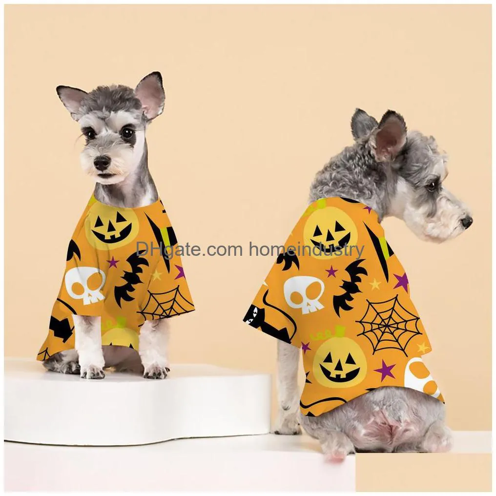 dog apparel new halloween pet dogs cat pullover print shortsleeved tshirt small and mediumsized dogss casual twolegged clothes