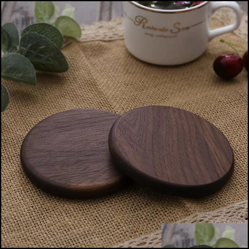 wooden coasters black walnut coffee tea cup mats natural non slip teapot drink coasters home bar tools