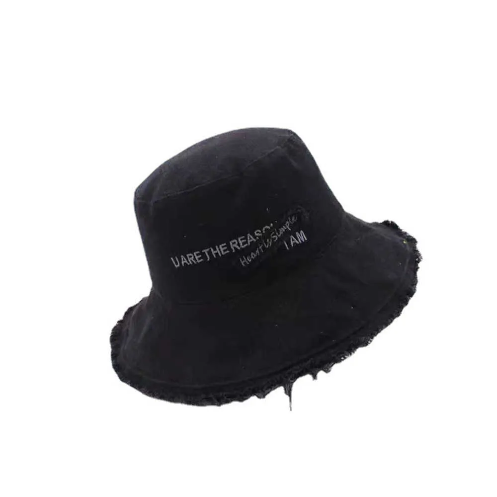 Wide Brim Hats Unisex Bucket Hat Canvas Letter Fringed Fisherman Cap Beh Basin Hat Street Headwear Outdoor White Cap Men and Woman P230327