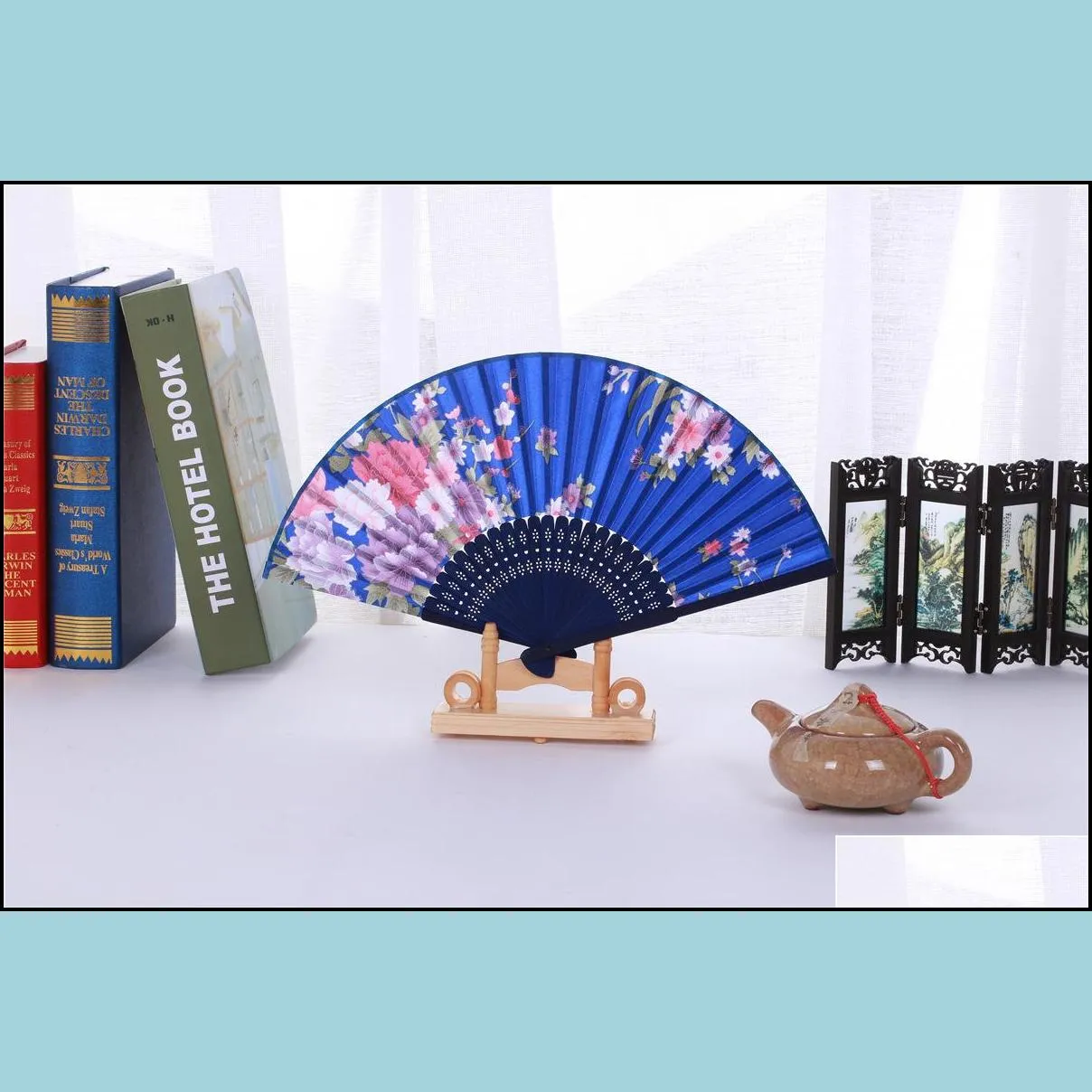 classical chinese style fabric fan silk folding bamboo hand held fans wedding birthday party favors gifts