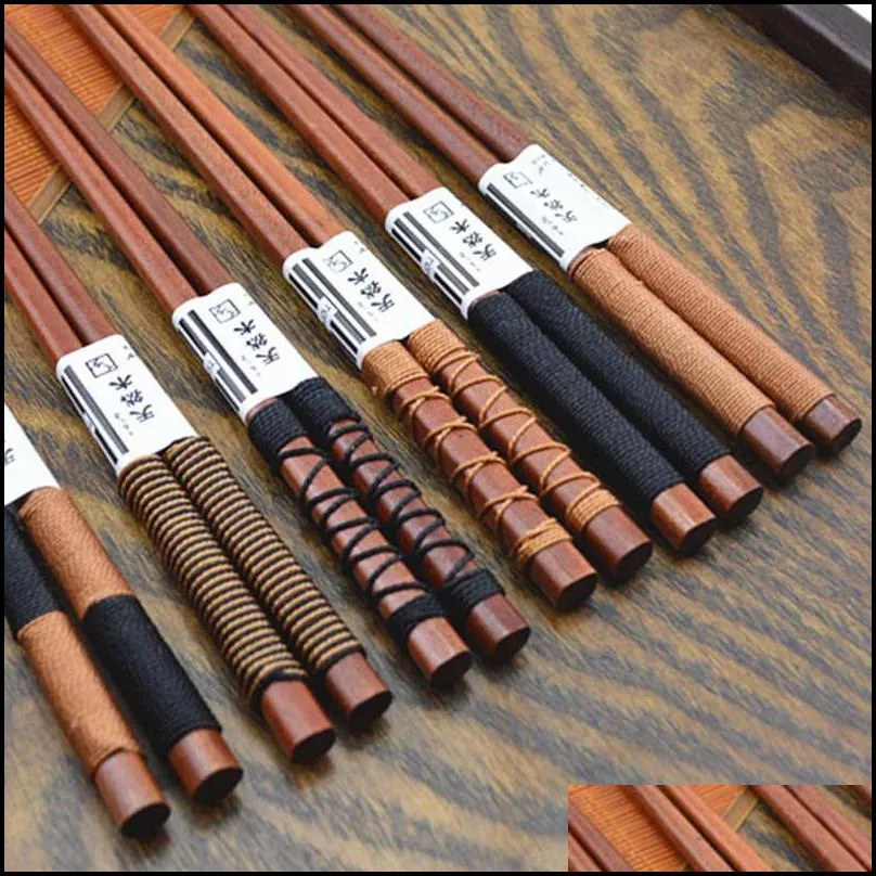 antislip wooden chopsticks japanesestyle natural handmade round chinese tableware 6 styles string wrap chopsticks