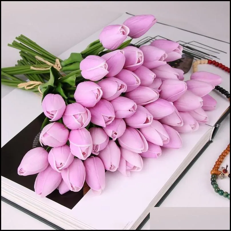 latex tulips artificial pu flower bouquet real touch flowers for home decoration wedding decorative flowers 7 colors option