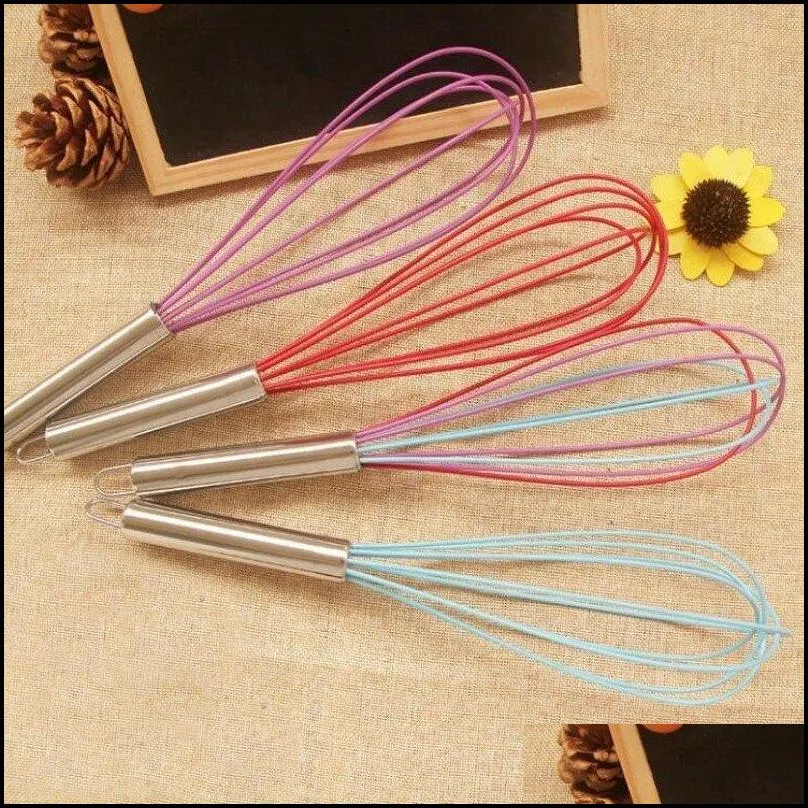 creative kitchen tool wire whisk stirrer mixer egg beater colorful silicone egg whisk stainless steel handle