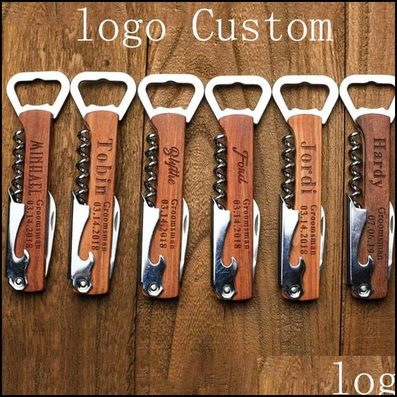 personalized wedding party favor custom engraved wood wine corkscrew beer bottle opener wedding gifts for guests