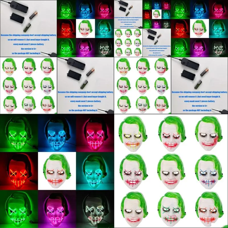halloween green hair clown led cold light mask bar glowing